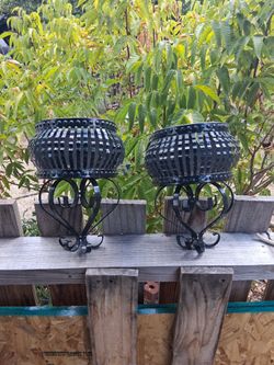 Wrought iron hanging planters for artificial flowers