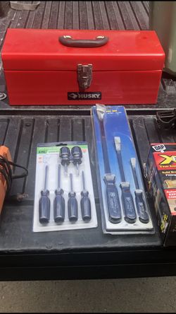 Brand new Red Husky tool box and tools.