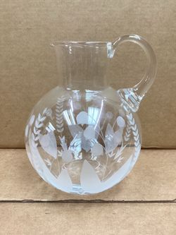 Tiffany & CO lily of the valley Clear Glass Pitcher with Etched Floral 90 oz 8 1/2