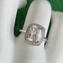 14k white gold Emerald Cut Design Cubic Zirconia Engagement cocktail Ring