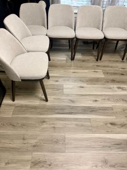 Brand new 6 pieces of light grey Upholstered Solid Wood Dining Chair With Soft Fabric