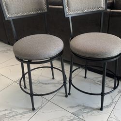 2 New Counter Height Gray Upholstered Swivel Chairs