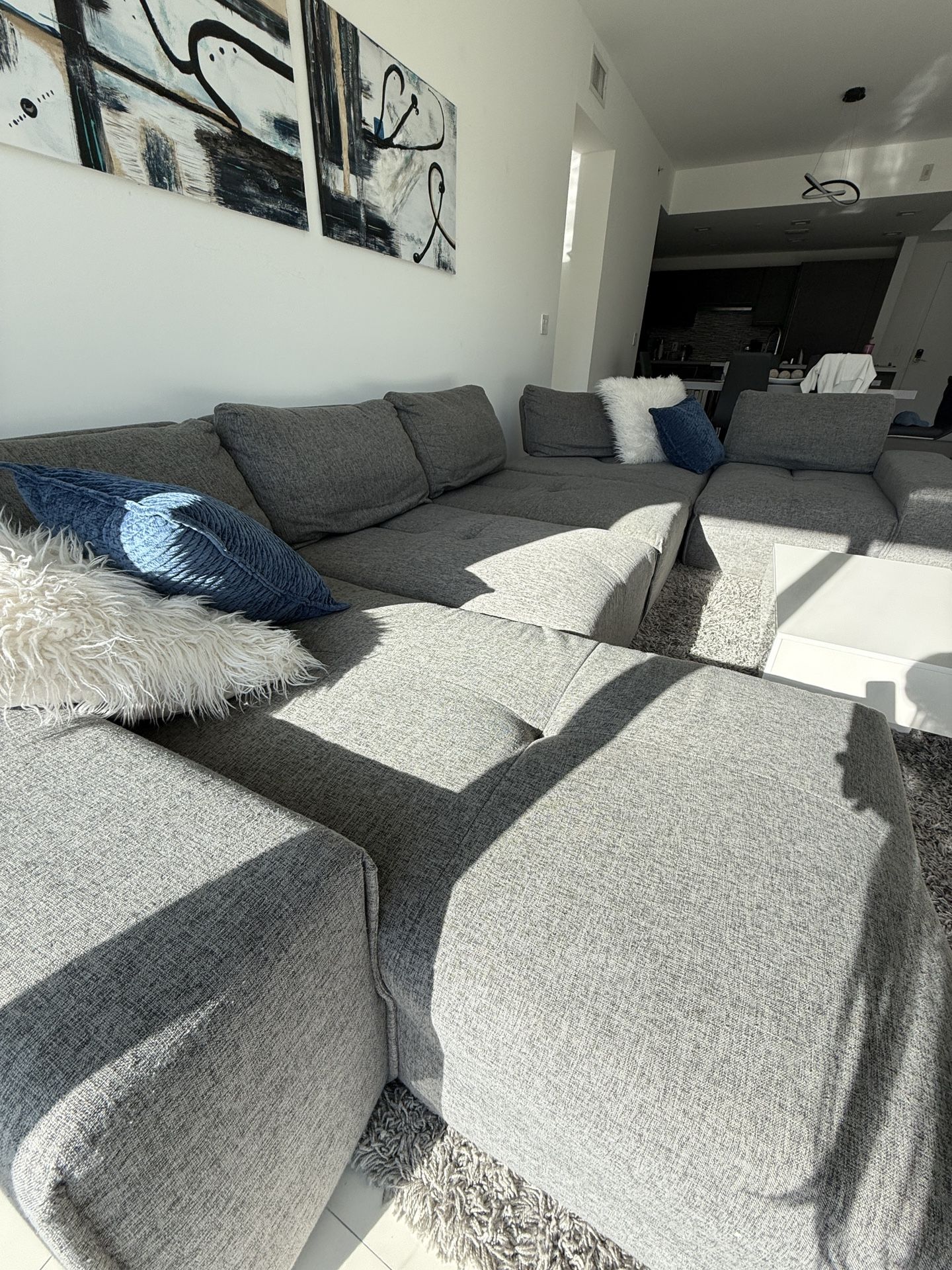 Sectional Sofa Grey Fabric