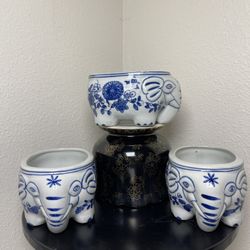 Chinoiserie Elephant Planters-Blue and White Ceramic Elephant Pots($15 each )