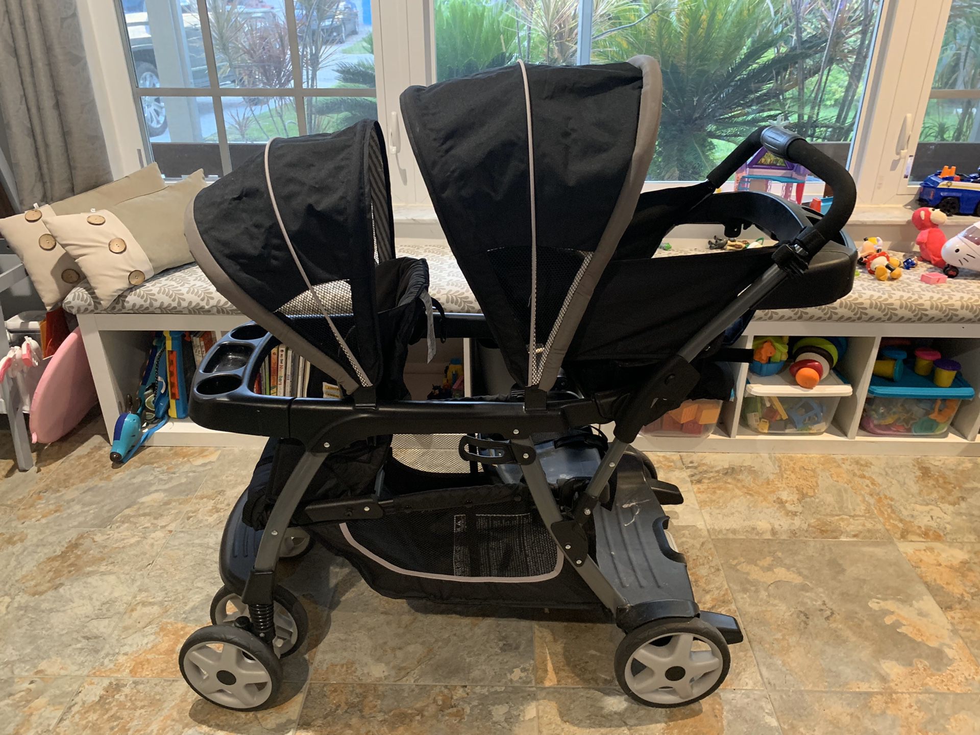 Graco double stroller with infant seat