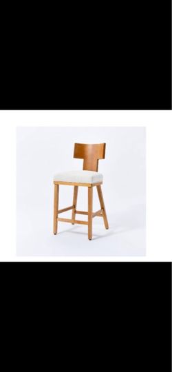 2x Wood Counter Height Barstool with Upholstered Seat Linen