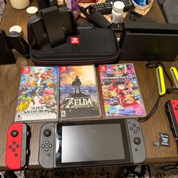 Nintendo Switch V1 (HAC-001) Bundle – 3 Games + Dock + Case + 64GB Card