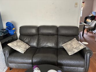 Charcoal leather double reclining sofa