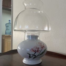 Vintage Porcelain Candle Holder With Pink Floral