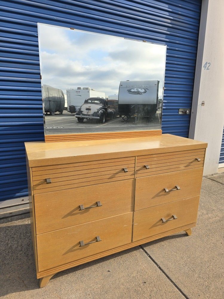 1950 Mid-Century blonde wood with mirror