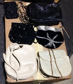Sequined and/or patent coin and/or clutches