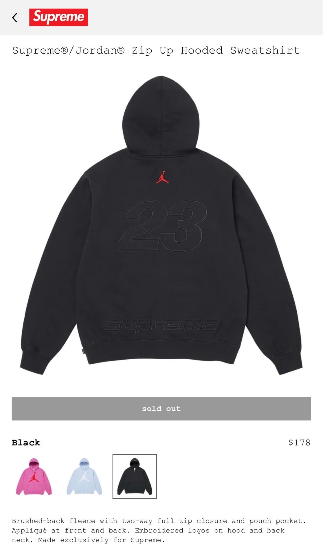 Buy Supreme x Jordan Zip Up Hooded Sweatshirt Supreme x Air Jordan