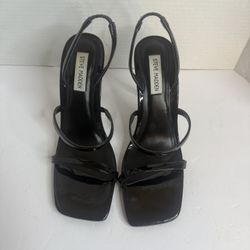 Steve Madden Gracey Black Stiletto  Sandals Strappy Patent Heels Size 9.5