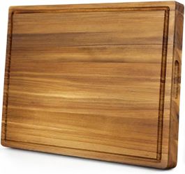 Large Acacia Wood Cutting Board 19.7” x 15” – Reversible Butcher Block with Juice Groove