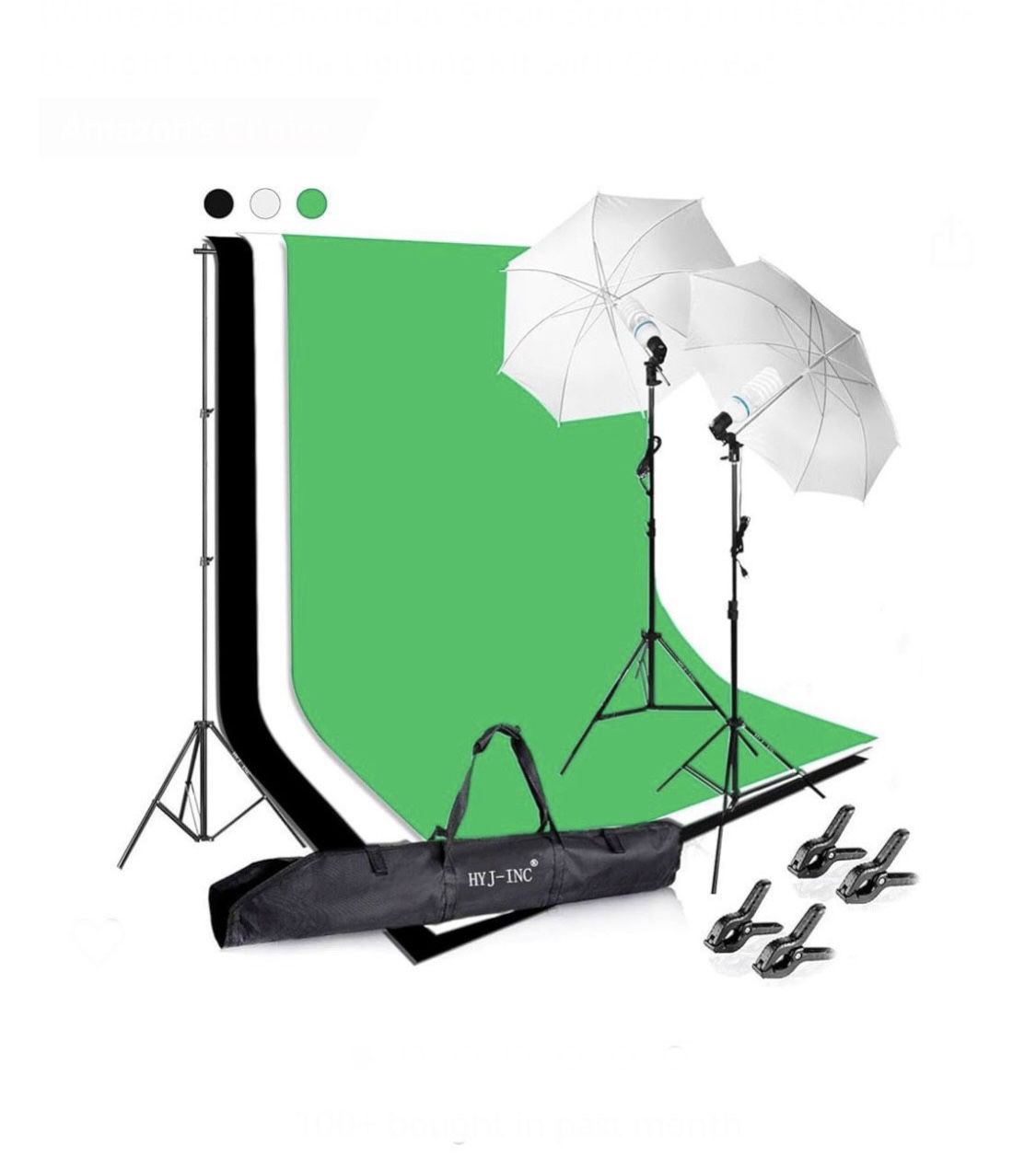 HYJ-INC Photography Photo Video Studio Background   Stand Support Kit with 3 Muslin Backdrop  Kits (White/Black/Chromakey Green  Screen Kit), 1050W 55