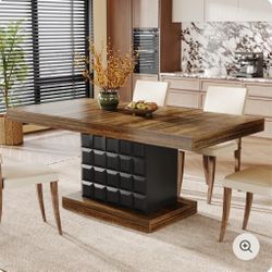 63" Dining Table, Rectangular Kitchen Table with Geometric Relief for 4-6 🌱