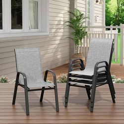 Patio Chairs Set of 4, Outdoor Stackable Dining Chairs with Textilene Fabric, All-Weather Deck Stacking Chairs with High Back for Backyard Poolside Ga