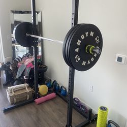 Squat Rack Bench Press With Barbell And Weights