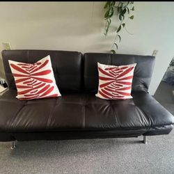 Brown Leather Sofa/ Futon 