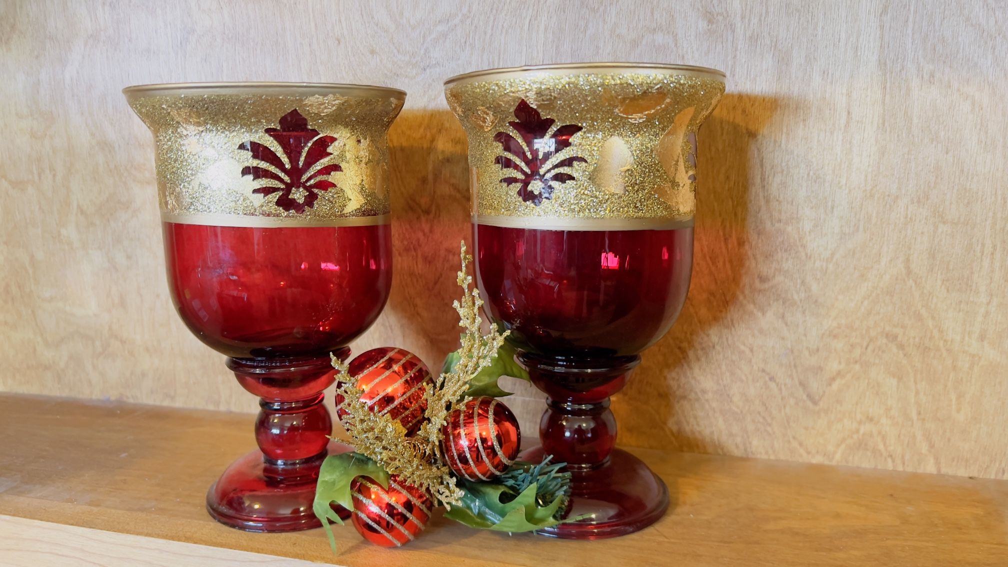 Holiday Candle Holder With Poinsettias