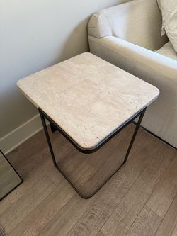 Travertine Top Side Table with Metal Base