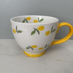 Beautifully Bright Signature Lemon Footed Mug w/ Lemons inside & yellow handle 