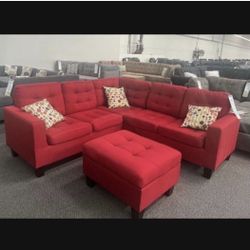 Red Sectional Sofa With Ottoman 