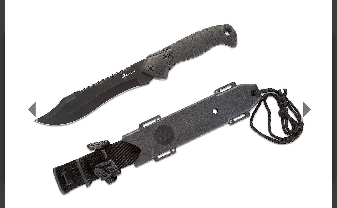 Reapr 11001 TAC Bowie Knife Fixed 7" Black Sawback Bowie Blade, TPR Handle, Molded Sheath