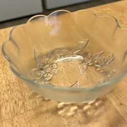 Vintage Small Glass Bowl With Embossed Flowers 