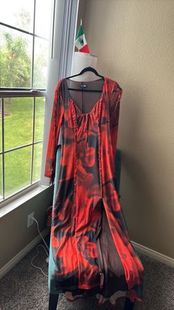 Fashion nova Red and Black Abstract Print Maxi Dress