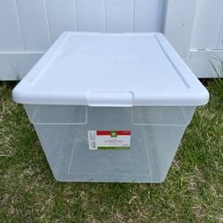 medium plastic storage box with white lid by Sterilite