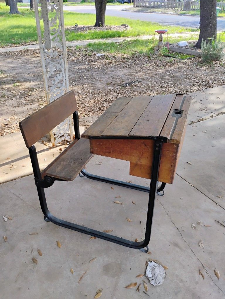 Antique Childs Oak Wood Desk