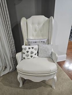 White Leather Wingback Chair with Cane Sides