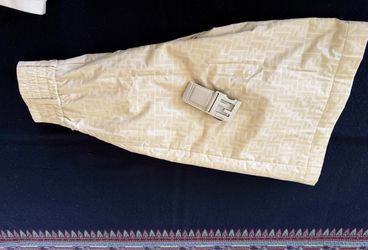 Fendi Beige Logo Canvas Knee Length A-Line Skirt High Rise Zip Buckle Size 36