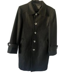 Alfred Dunhill Mens Black Overcoat Size 38 Short Slim Fit 5 Button Rare