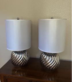 Pair of Modern Silver Swirl Table Lamps