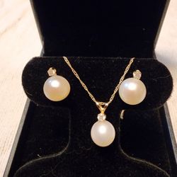 Real 14K Gold Necklace And Earrings Set