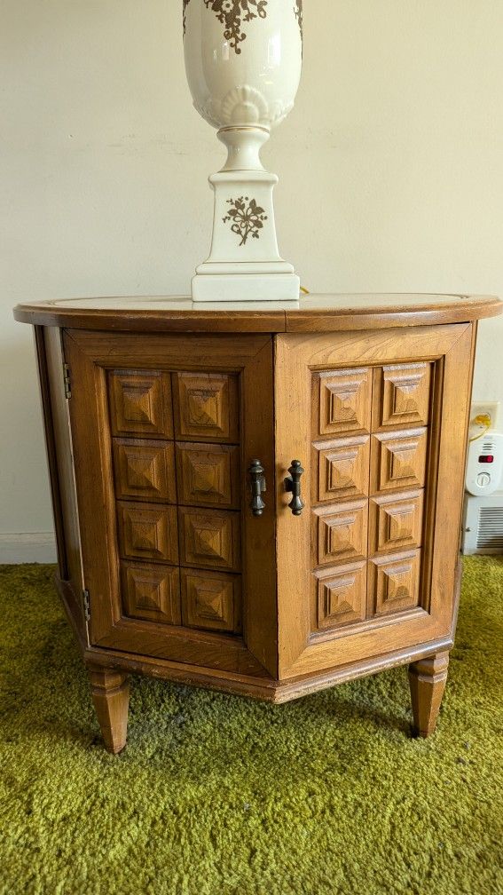 Vintage 1960's End Tables With Marble Inlay And Lots Of Storage Space