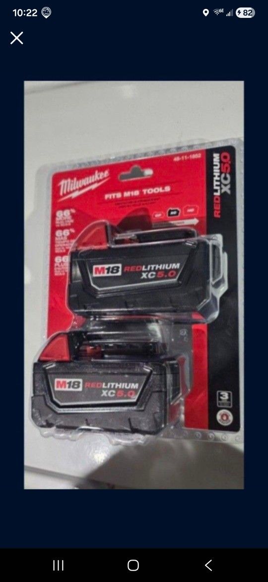 2 Milwaukee Batteries Battery 5.0 New