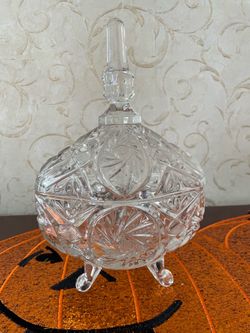 Footed Candy Trinket Dish Glass Scalloped Oval
