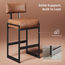 SET OF 3  Faux Leather Upholstered Counter Stool with Metal Frame
