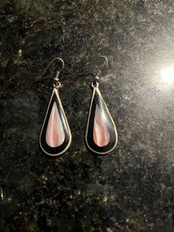 Vintage Alpaca white and black with abalone and mother pearl earrings .