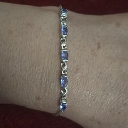 925 Sterling Silver Tanzanite Adjustable Slider Chain Bracelet