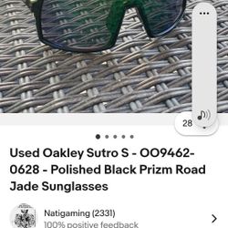 Used Oakley Sutro S - OO9(contact info removed) - Polished Black Prizm Road Jade Sunglasses