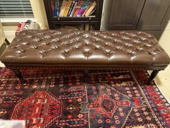 Classic Tufted Brown Leather Bench / Cocktail Ottoman