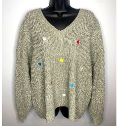 What's Next Women's XL 100% Acrylic V-Neck Heart Sweater