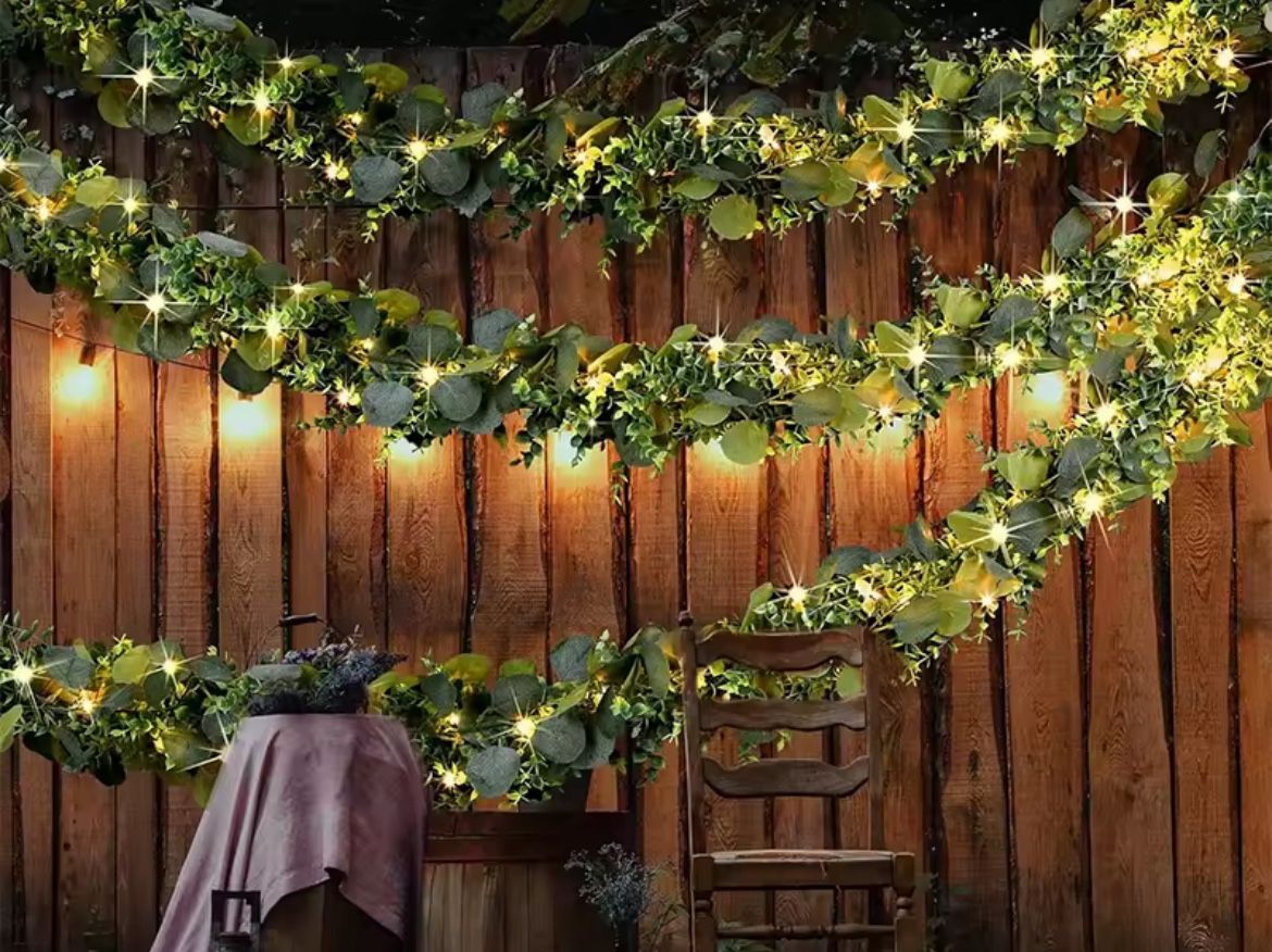 3 Pcs / Artificial Eucalyptus Leaves Greenery Garland Fake Plant Spring Vines With Led for Wedding Room Party Decoration Accessories