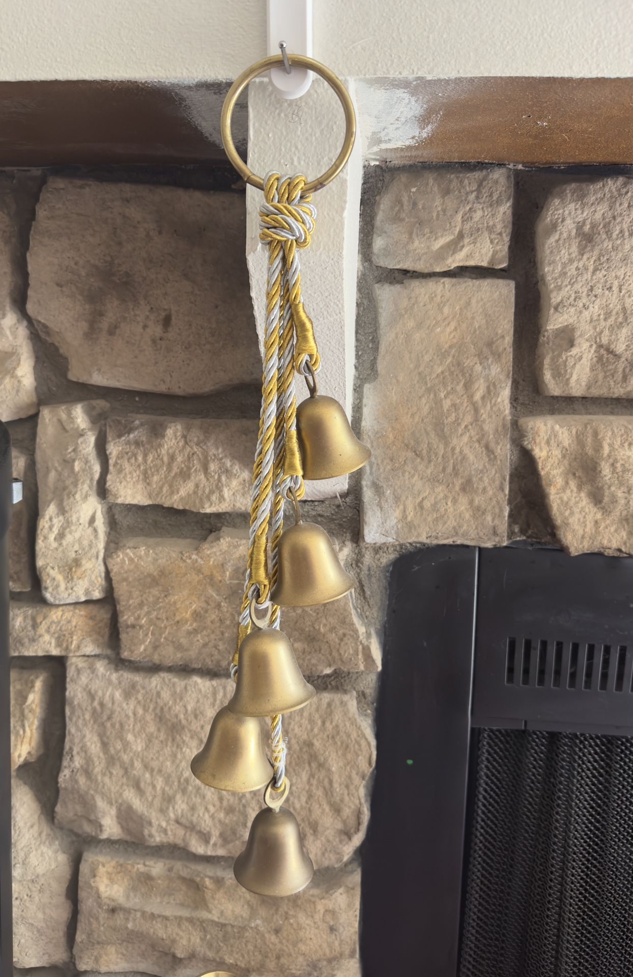 Vintage 5 Five Brass Bells on Rope Decor