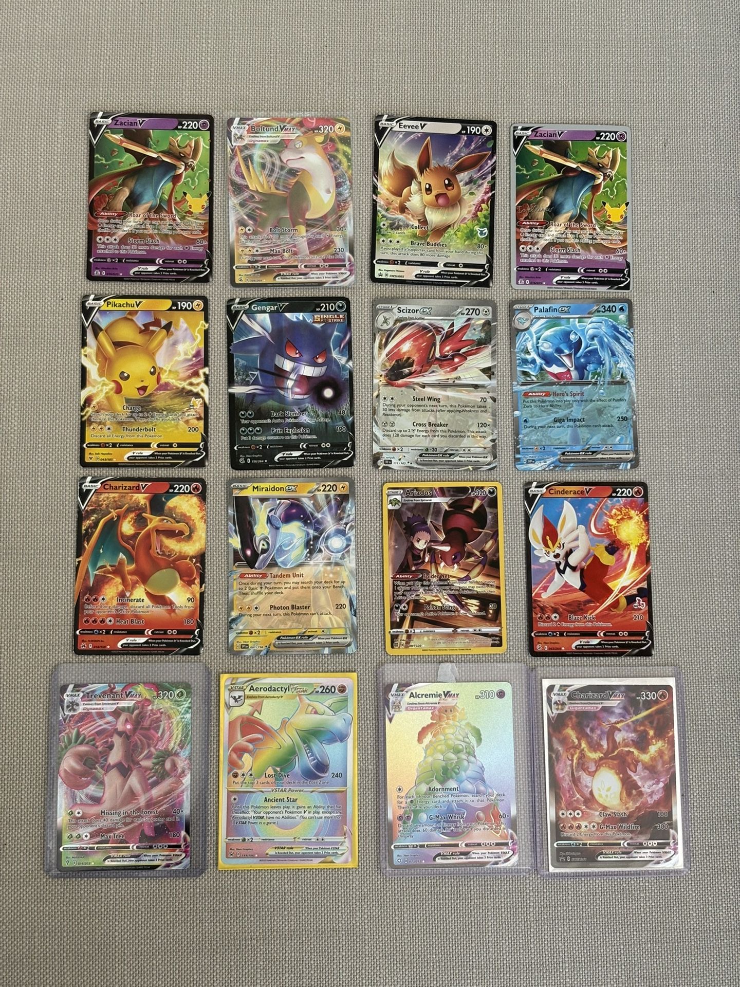 16 Pokémon Cards, 4 In Sleeves, 1 V-Star, 3 V-max