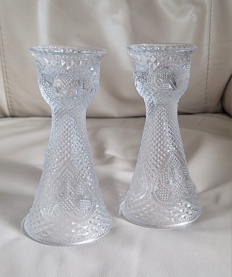 Vintage AVON Hearts Embossed Glass Dual Design Candle Holder On One Side And A Vase When Reversed, Vintage Embossed Glass.